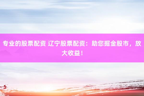 专业的股票配资 辽宁股票配资：助您掘金股市，放大收益！