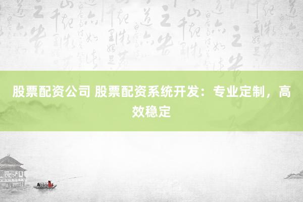 股票配资公司 股票配资系统开发：专业定制，高效稳定