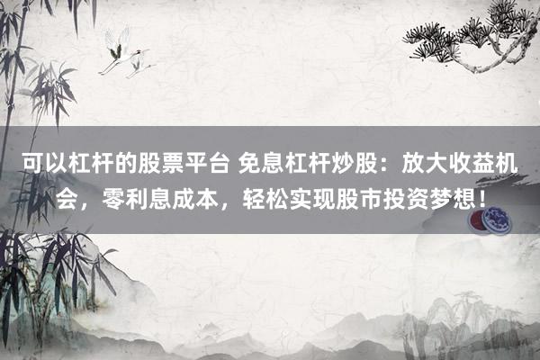 可以杠杆的股票平台 免息杠杆炒股：放大收益机会，零利息成本，轻松实现股市投资梦想！