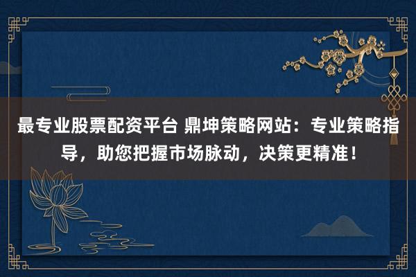 最专业股票配资平台 鼎坤策略网站：专业策略指导，助您把握市场脉动，决策更精准！