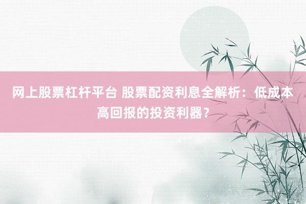 网上股票杠杆平台 股票配资利息全解析：低成本高回报的投资利器？