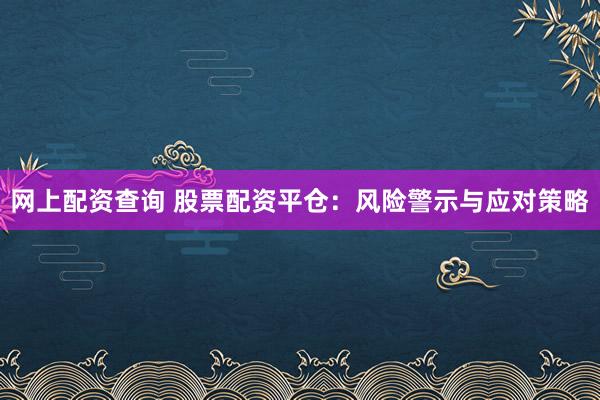网上配资查询 股票配资平仓：风险警示与应对策略