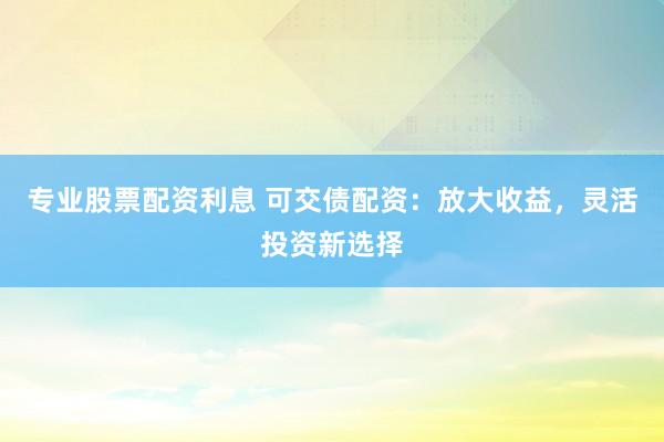 专业股票配资利息 可交债配资：放大收益，灵活投资新选择