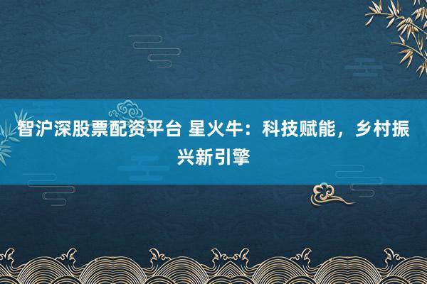 智沪深股票配资平台 星火牛：科技赋能，乡村振兴新引擎