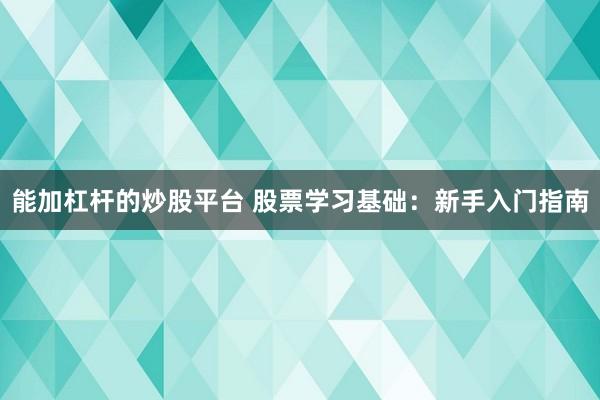 能加杠杆的炒股平台 股票学习基础：新手入门指南