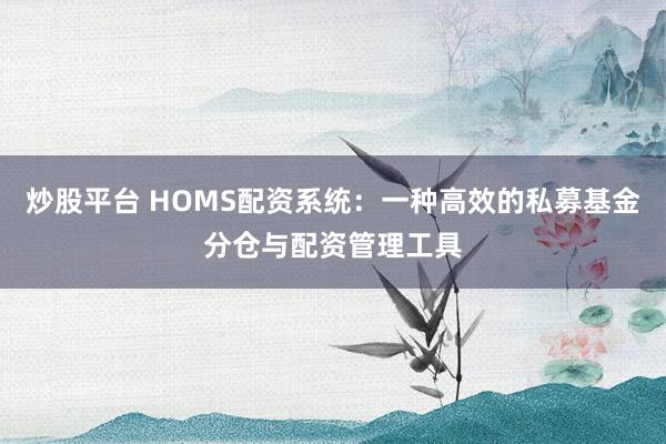 炒股平台 HOMS配资系统：一种高效的私募基金分仓与配资管理工具