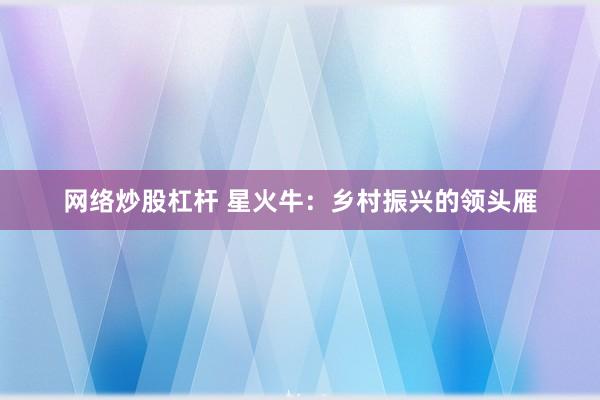 网络炒股杠杆 星火牛：乡村振兴的领头雁