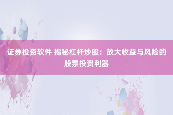 证券投资软件 揭秘杠杆炒股：放大收益与风险的股票投资利器