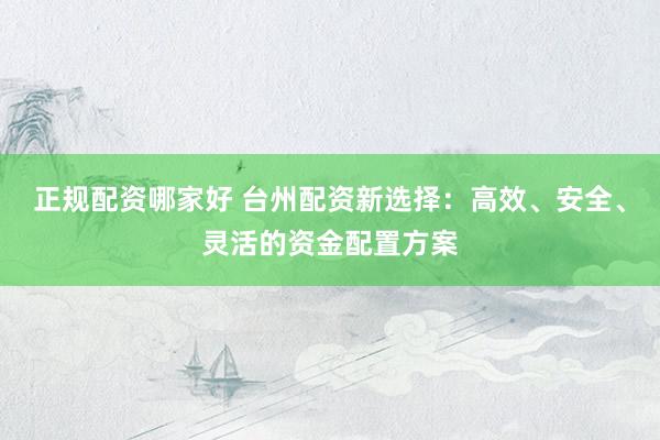 正规配资哪家好 台州配资新选择：高效、安全、灵活的资金配置方案