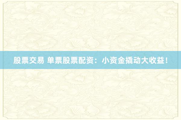 股票交易 单票股票配资:小资金撬动大收益!