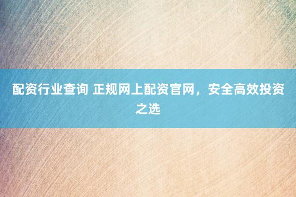 配资行业查询 正规网上配资官网，安全高效投资之选