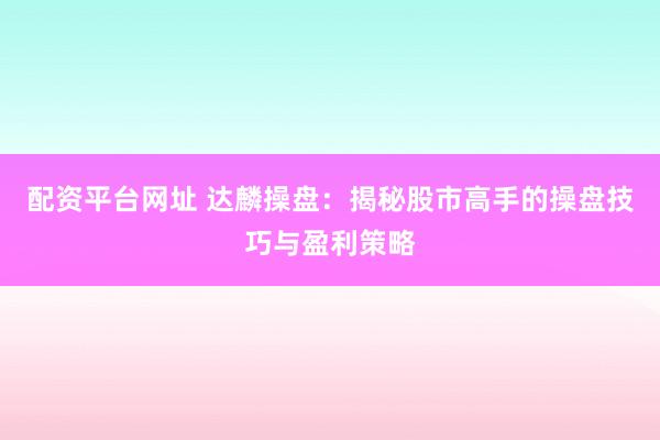 配资平台网址 达麟操盘：揭秘股市高手的操盘技巧与盈利策略