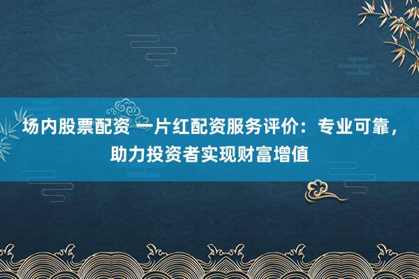 场内股票配资 一片红配资服务评价：专业可靠，助力投资者实现财富增值